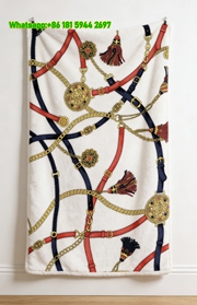 Hermès Luxury Equestrian Red Blue Gold Chain Flannel Throw Blanket IMG_5237